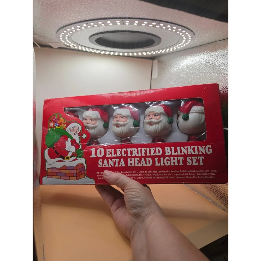 Vintage 10 Electrified Blinking Santa Head Light Set Christmas Decor untested